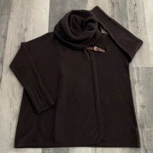SAKS 5th avenue cashmere sweater Cowl Neck cable knit & buckle detail XS/S/TP/P